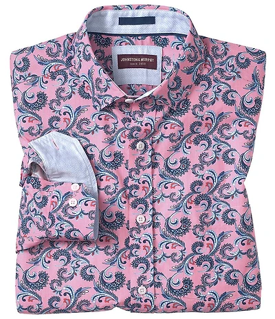 Johnston & Murphy Checkered Paisley Print Woven Shirt