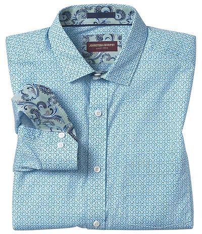 Johnston & Murphy Diamond Geo Print Long Sleeve Woven Shirt