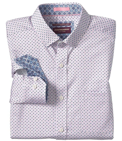 Johnston & Murphy Logan Micro Diamond Print Long Sleeve Woven Shirt