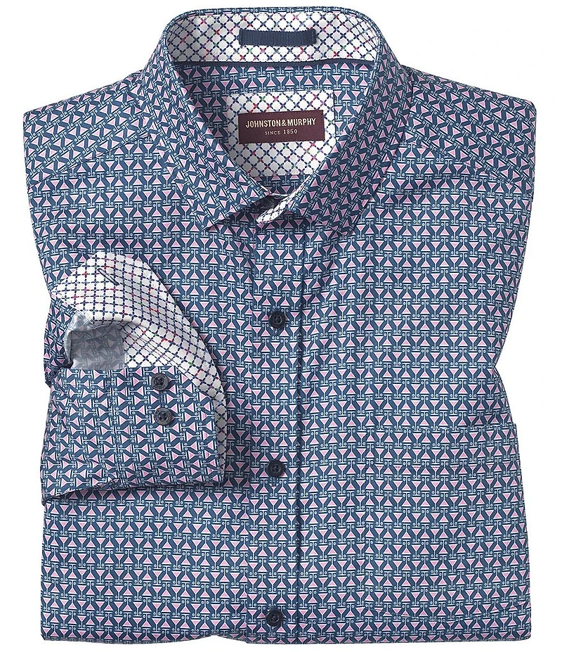 Johnston & Murphy Martini Print Long Sleeve Woven Shirt