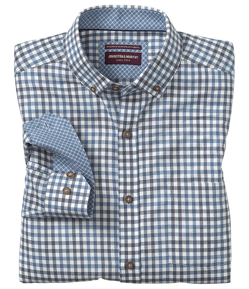 Johnston & Murphy Melange Tonal Check Heathered Long Sleeve Woven Shirt