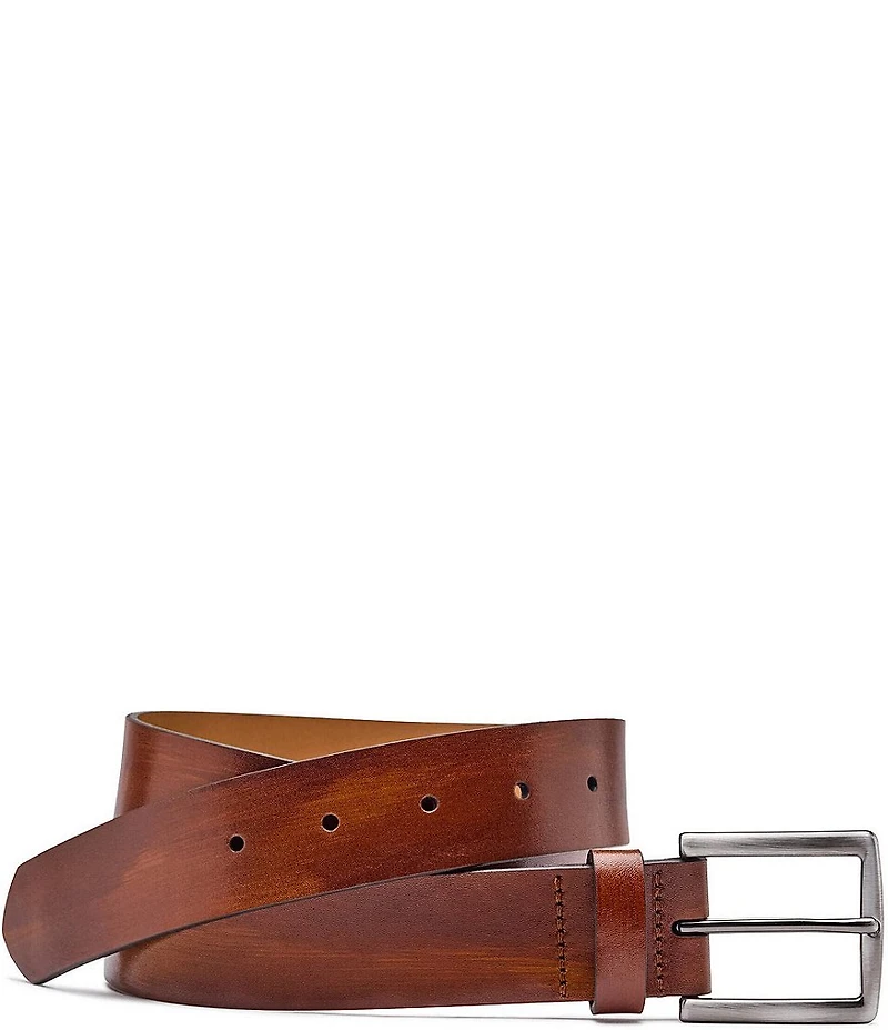 Johnston & Murphy Men's HandSained Flat-Edge Leather Belt
