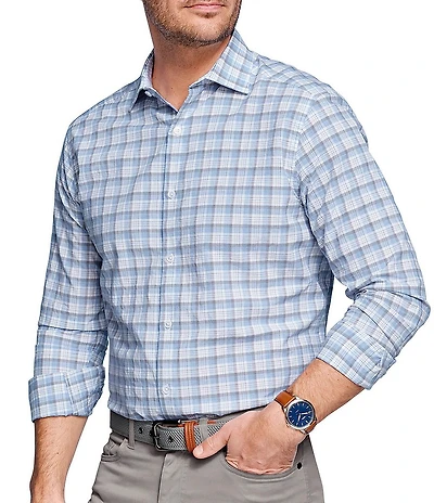 Johnston & Murphy Outline Grid Plaid Linen Blend Long Sleeve Woven Shirt