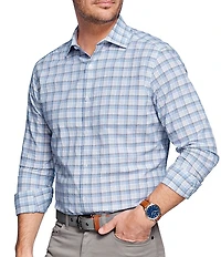 Johnston & Murphy Outline Grid Plaid Linen Blend Long Sleeve Woven Shirt