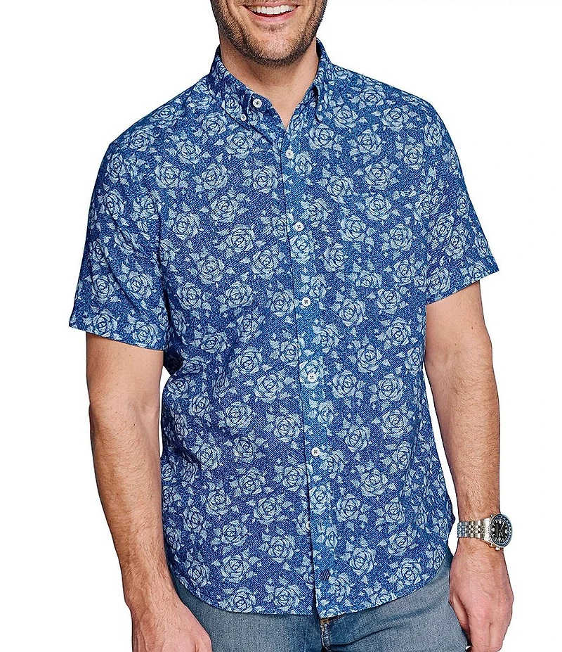 Johnston & Murphy Rose Print Short Sleeve Woven Shirt