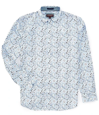 Johnston & Murphy Sateen Multi Point Star Print Long Sleeve Woven Shirt