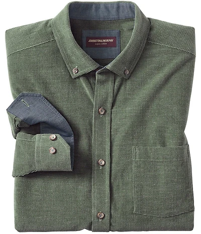 Johnston & Murphy Solid Textured Corduroy Long Sleeve Woven Shirt