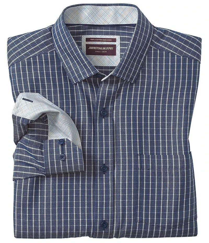 Johnston & Murphy Twill Grid Non-Iron Long Sleeve Woven Shirt