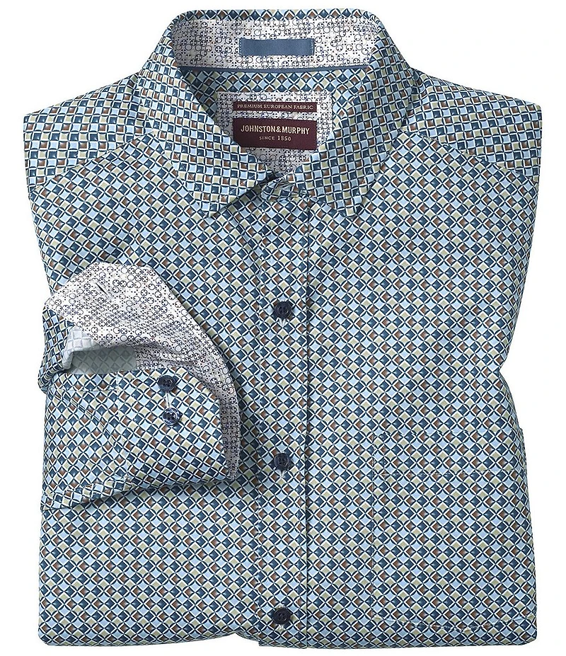 Johnston & Murphy Wavy Diamond Print Long Sleeve Woven Shirt