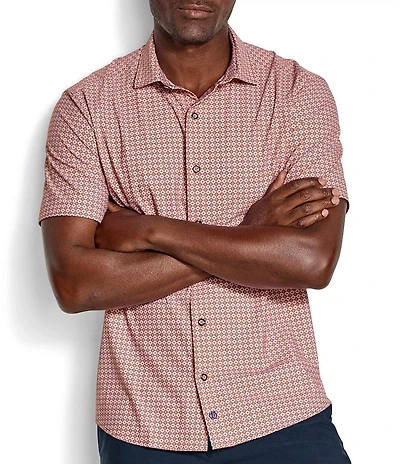 Johnston & Murphy XC+ Motion Grid Print Short Sleeve Woven Shirt