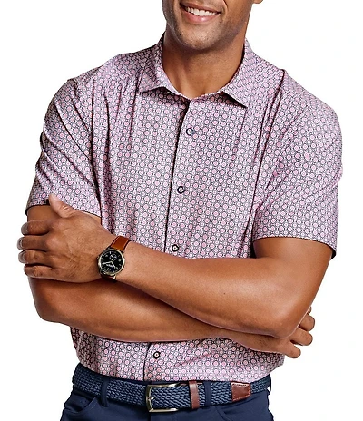 Johnston & Murphy XC+ Motion Medallion Print Short Sleeve Woven Shirt