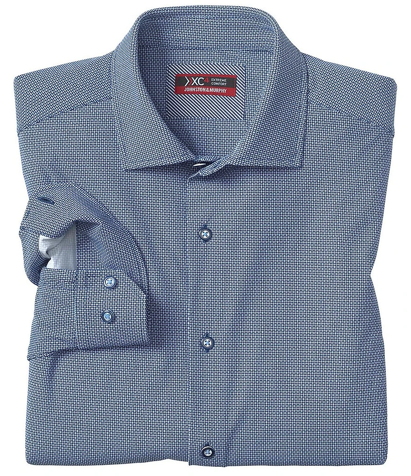 Johnston & Murphy XC4 Performance Stretch Knit Basketweave Print Long Sleeve Woven Shirt