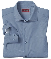 Johnston & Murphy XC4 Performance Stretch Knit Basketweave Print Long Sleeve Woven Shirt