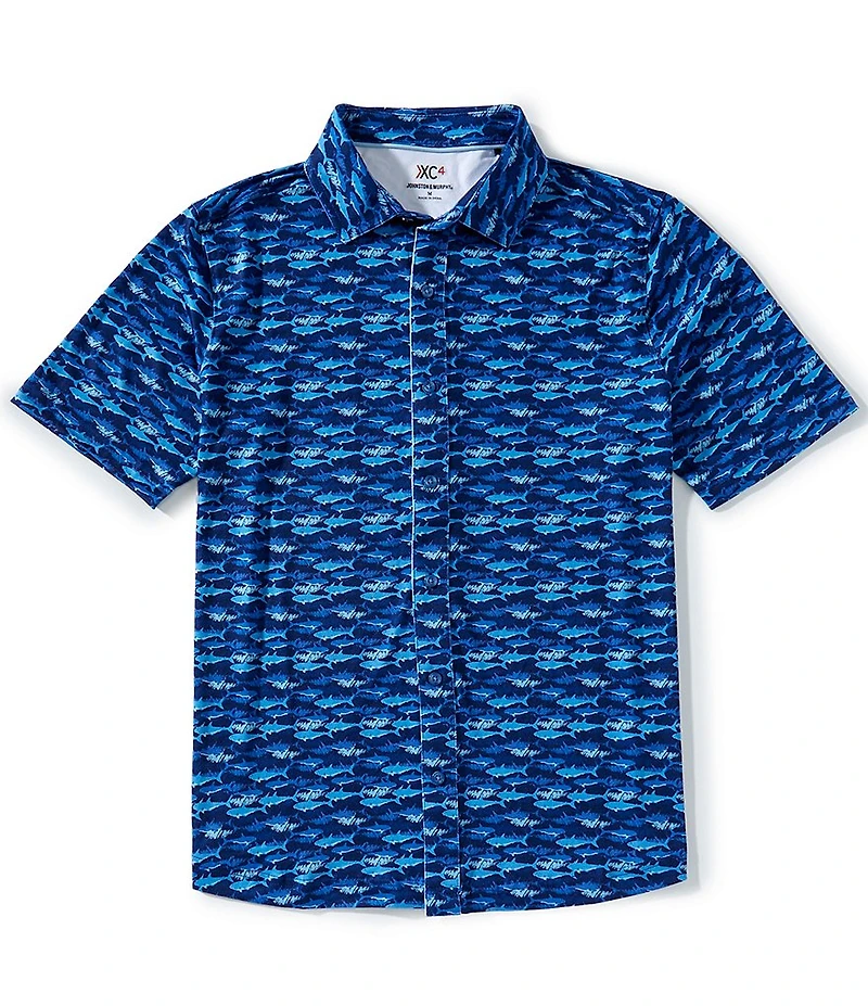 Johnston & Murphy XC4 Performance Stretch Shark Print Short Sleeve Woven Shirt