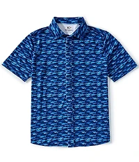 Johnston & Murphy XC4 Performance Stretch Shark Print Short Sleeve Woven Shirt