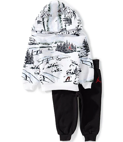 Jordan Baby Boys Long-Sleeve Holiday-Scene-Printed Hoodie & Solid Jogger Pants Set