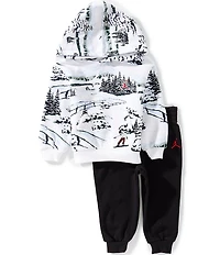 Jordan Baby Boys Long-Sleeve Holiday-Scene-Printed Hoodie & Solid Jogger Pants Set