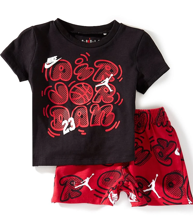 Jordan Baby Boys Short Sleeve Printed Movement Lines T-Shirt & Shorts 2-Piece Set