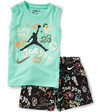 Jordan Little Boys Sleeveless World Tour Textured-Graphic-Printed Knit Tank & Coordinating French Terry Shorts Set