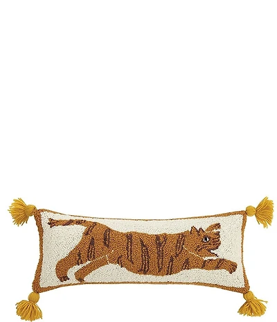 Jungalow Tiger with Tassels Hooked Wool Pillow