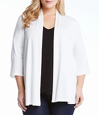 Karen Kane Plus Size Molly Stretch Jersey Knit 3/4 Sleeve Open Front Cardigan
