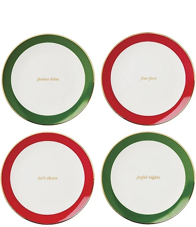 kate spade new york Evergreen Collection Holiday Phrases Rim Accent Plates, Set of 4