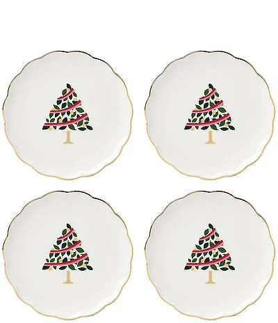 kate spade new york Evergreen Collection Scalloped Holly Leaf Decal Tidbit Plates, Set of 4