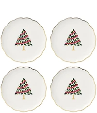kate spade new york Evergreen Collection Scalloped Holly Leaf Decal Tidbit Plates, Set of 4