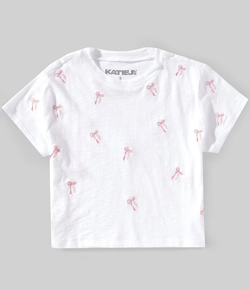 KatieJNYC Big Girls Embroidered Bow Print T-Shirt