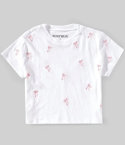 KatieJNYC Big Girls Embroidered Bow Print T-Shirt
