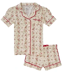KatieJNYC Big Girls Lynn Shabby Chic Floral Print Short Sleeve Button Front Top & Pajama Shorts Set