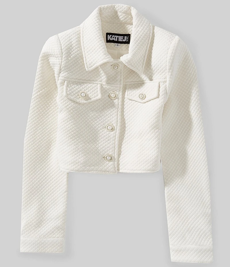 KatieJNYC Big Girls Charlize Long Sleeve Quilted Boucle Cropped Jacket