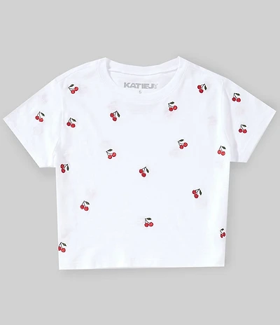 KatieJNYC Big Girls Embroidered Cherries T-Shirt