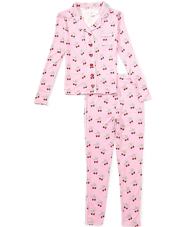 KatieJNYC Big Girls Long Sleeve Cherry Heart Print Pajama Top & Matching Pajama Pants Set