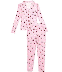 KatieJNYC Big Girls Long Sleeve Cherry Heart Print Pajama Top & Matching Pajama Pants Set
