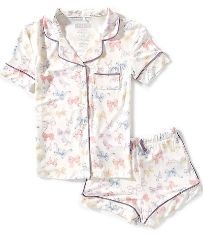 KatieJNYC Big Girls Lynn Gingham Vintage Bows Short Sleeve Button Front Top & Pajama Shorts Set