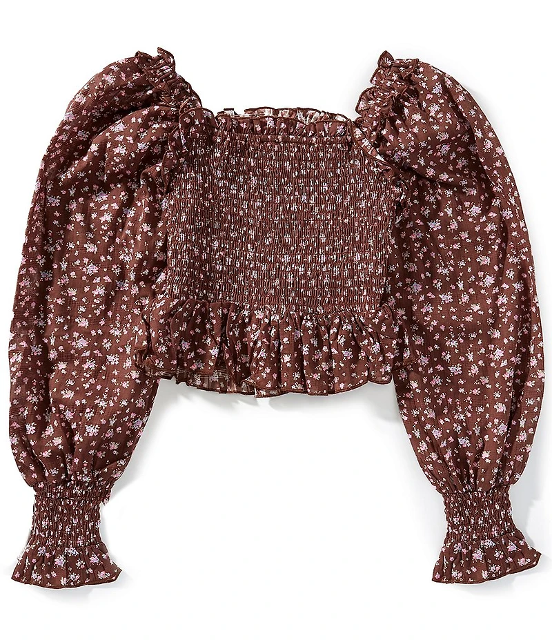 KatieJNYC Big Girls Mikala Floral-Printed Long Sleeve Smocked Top