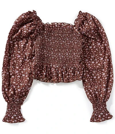 KatieJNYC Big Girls Mikala Floral-Printed Long Sleeve Smocked Top