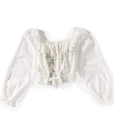 KatieJNYC Big Girls Puffed Sleeve Allegra Embroidered Top