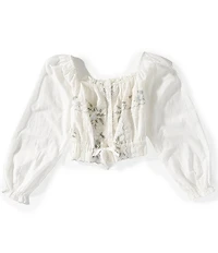 KatieJNYC Big Girls Puffed Sleeve Allegra Embroidered Top