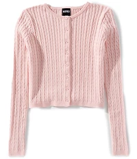 KatieJNYC Big Girls Rory Crew Neck Cable Knit Cardigan Sweater