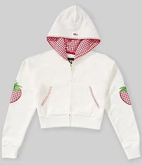 KatieJNYC Big Girls Strawberry Applique Leah Crop Zip Up Hoodie