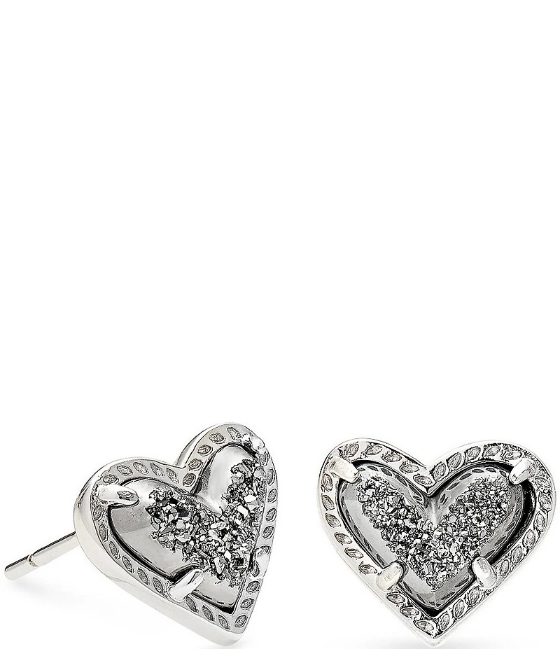 Kendra Scott Ari Heart Platinum Drusy Stud Earrings