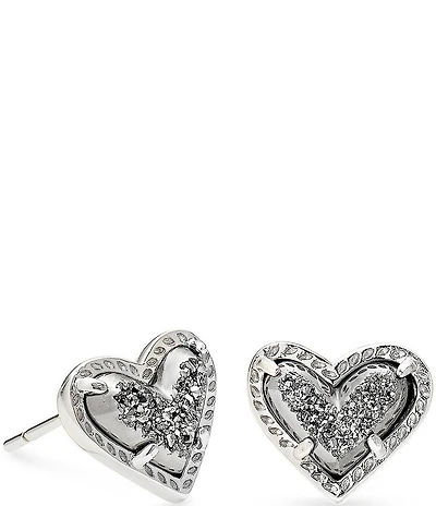 Kendra Scott Ari Heart Platinum Drusy Stud Earrings