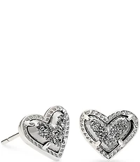 Kendra Scott Ari Heart Platinum Drusy Stud Earrings