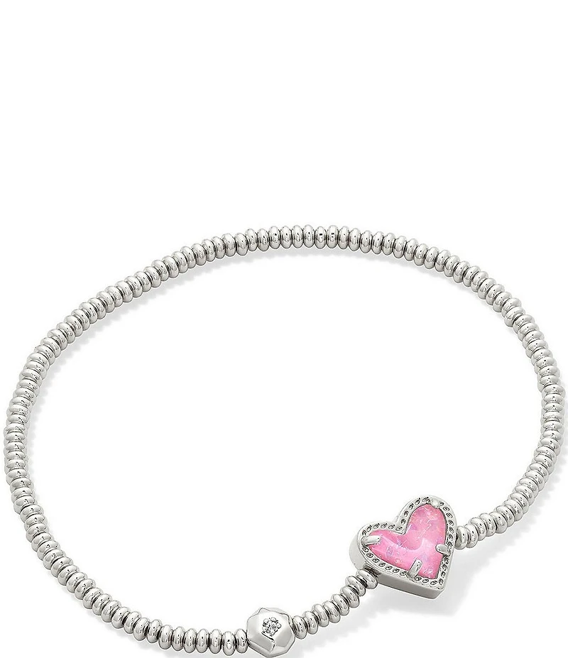 Kendra Scott Ari Heart Silver Iridescent Glass Stretch Bracelet