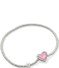 Kendra Scott Ari Heart Silver Iridescent Glass Stretch Bracelet