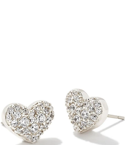 Kendra Scott Ari Pave Crystal Heart Silver Stud Earrings