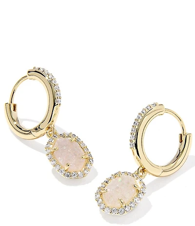 Kendra Scott Daphne Crystal Frame Drusy Huggie Hoop Drop Earrings