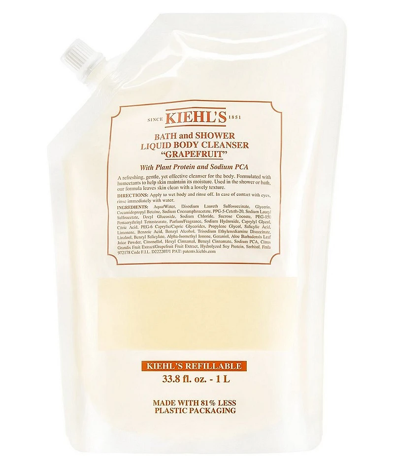 Kiehl's Since 1851 Grapefruit Bath and Shower Liquid Body Cleanser Refill Pouch